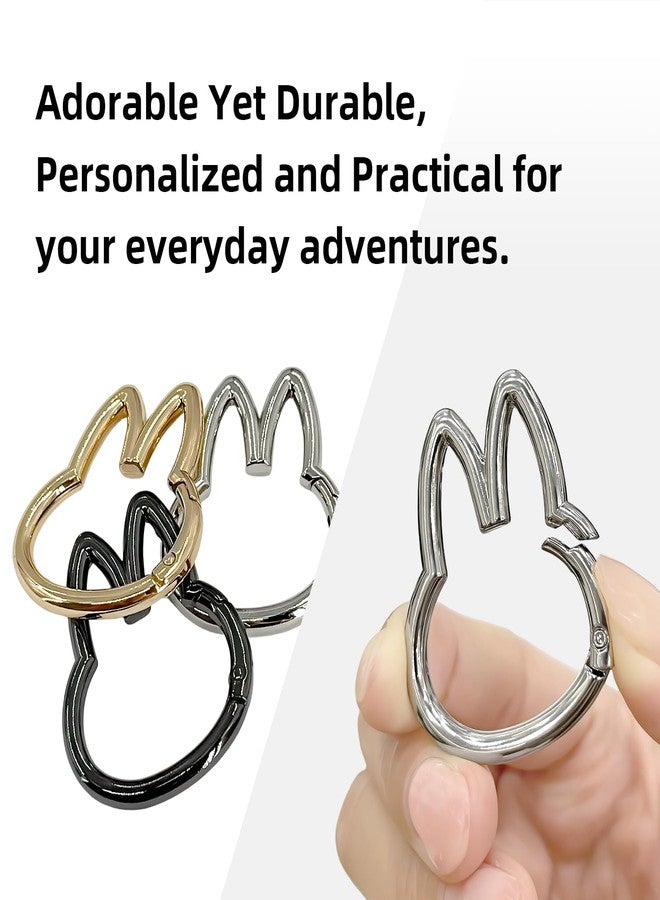 EQUNROY 3 Pcs Cute Carabiner Keychain, Adorable Bunny Shape Alloy Key Ring Clip, 4.5cm Cartoon Style Belt Loop Clip for Backpack Purse Dog Leash Decoration(Silver Gold Black) - Image 5